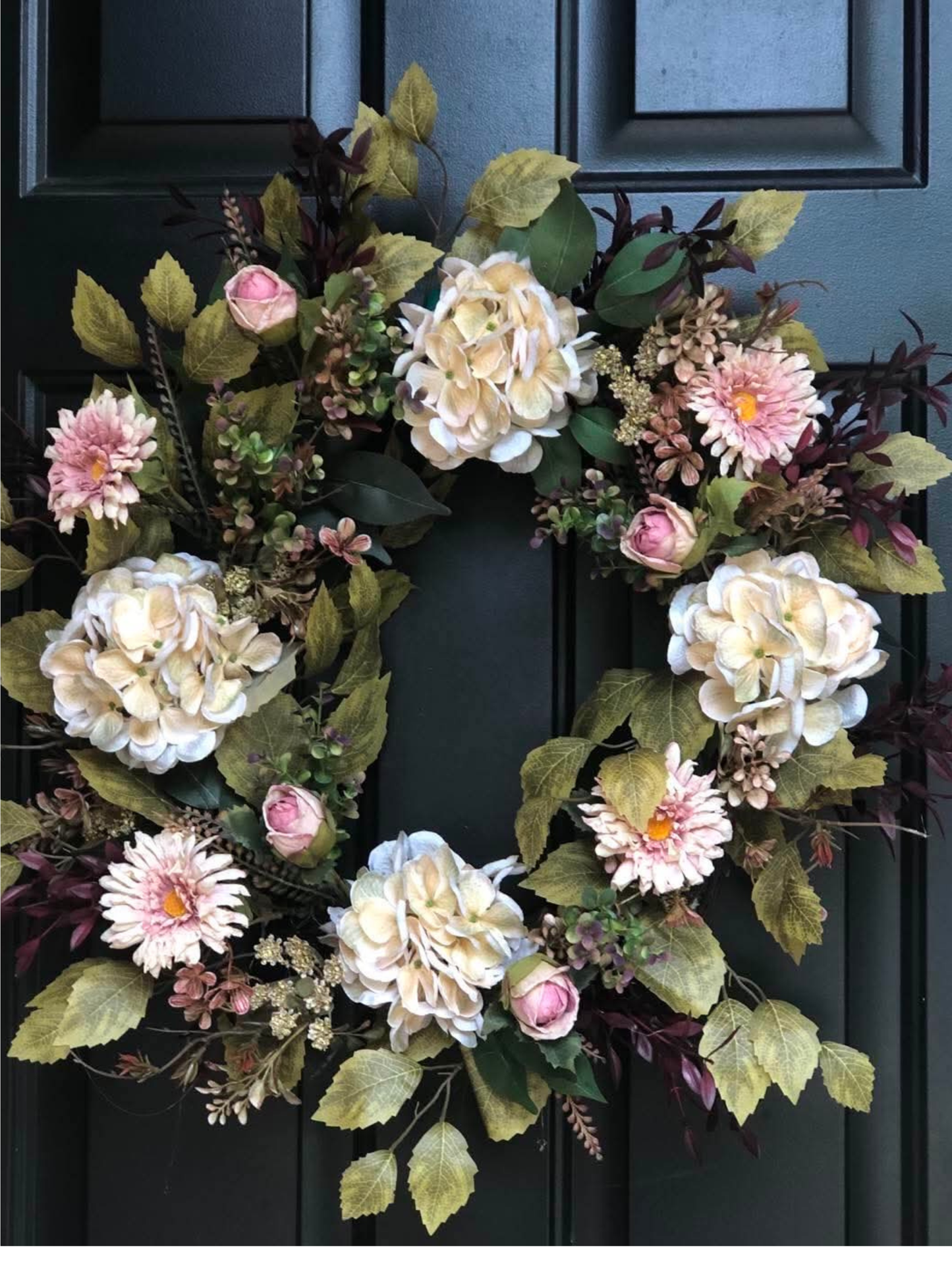 Cream Hydrangea Wreath with Blush Sunflowers *Store Pick Up Only