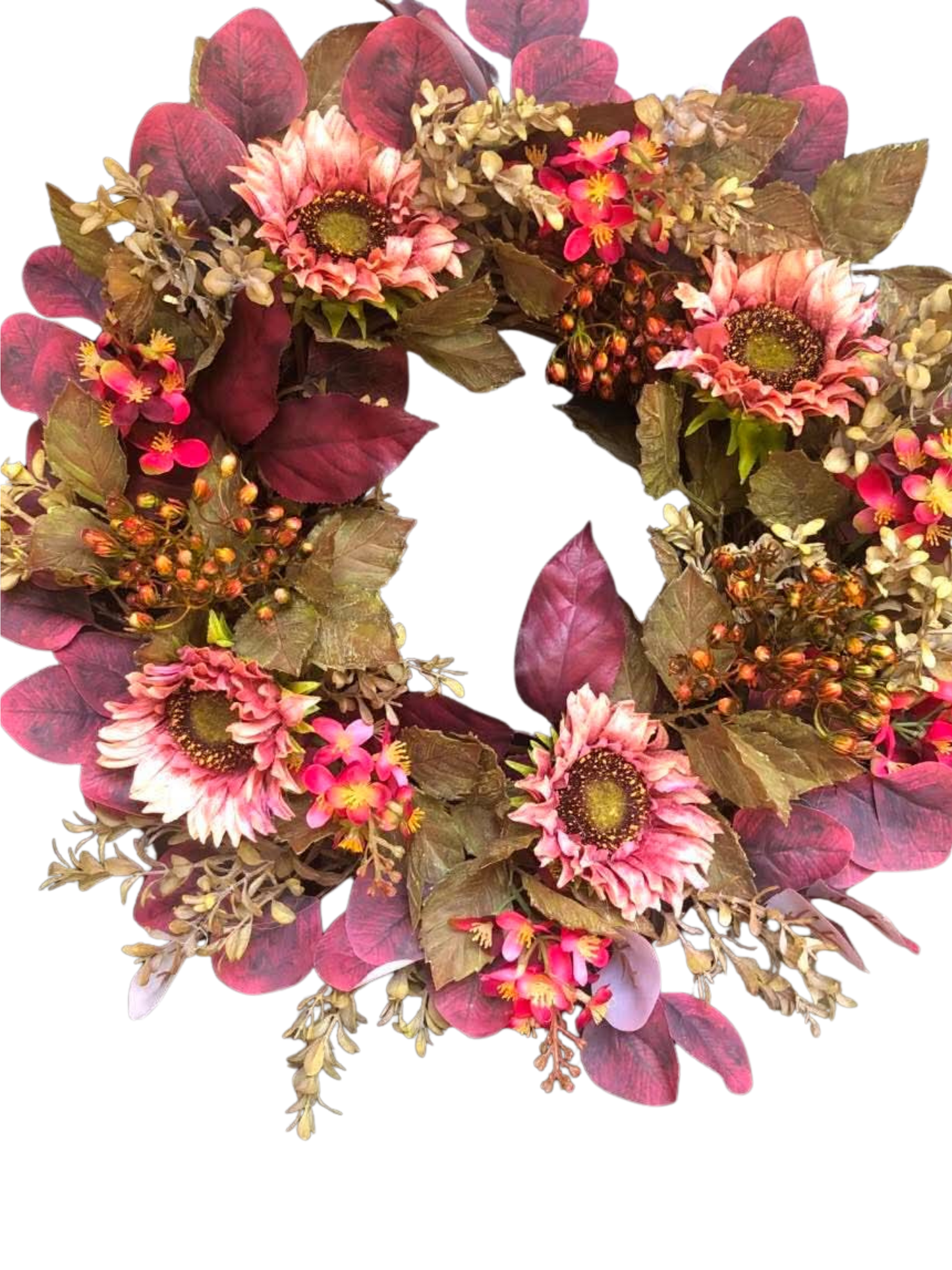 Dusty Rose Sunflower Wreath with Pink Sweet Bells *Store Pick Up Only