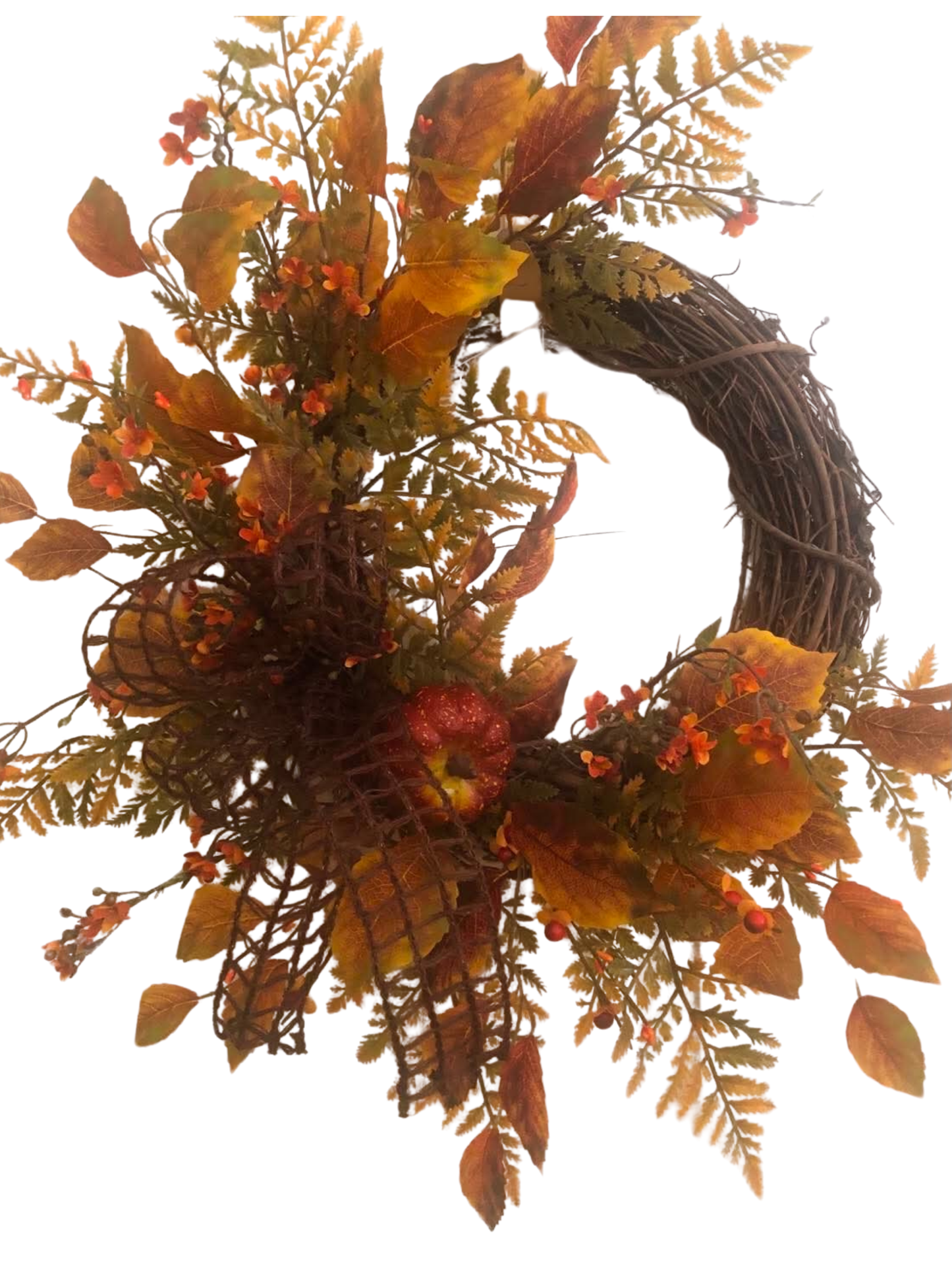 Fall Wreath with Jute Ribbon and Red Pumpkin *Store Pick Up Only