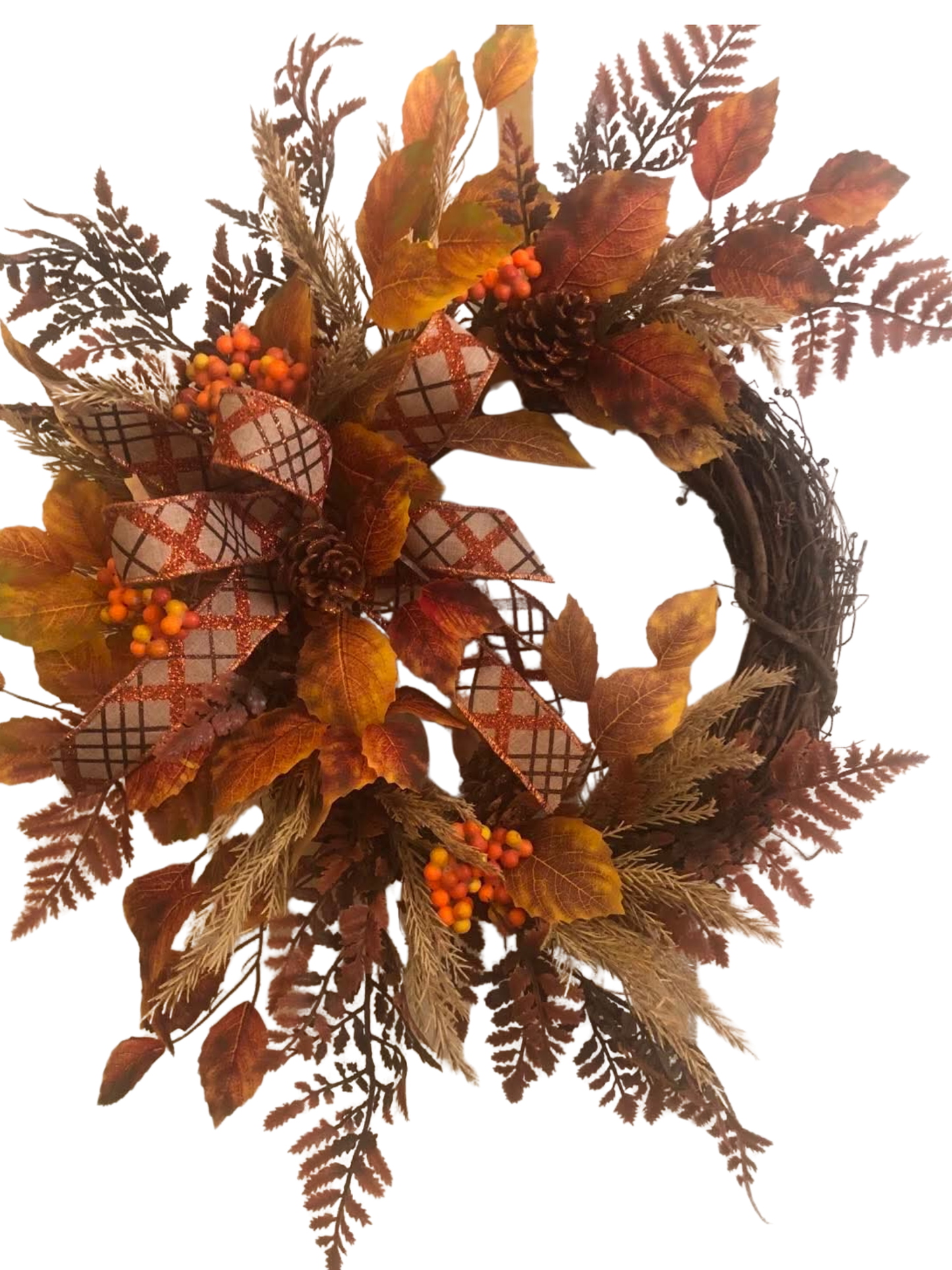 Fall Wreath with Glitter Ribbon and Pinecones *Store Pick Up Only