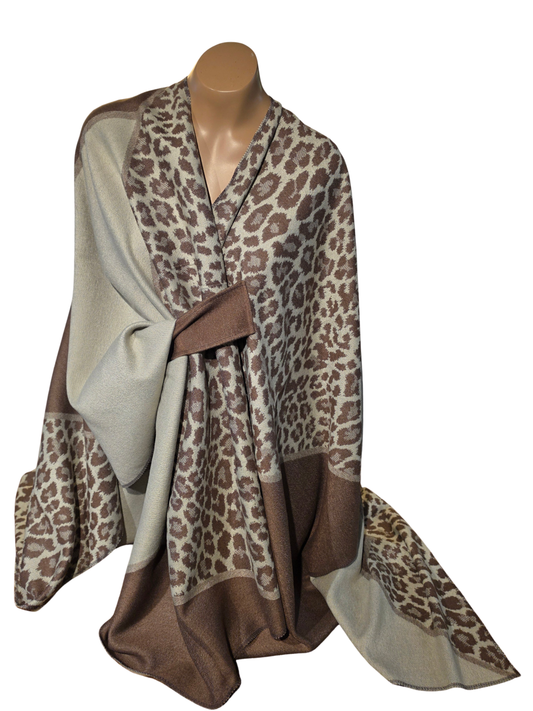 Taupe Leopard Print Cashmere-Feel Wrap