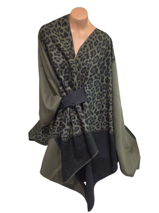 Olive Leopard Print Cashmere-Feel Wrap