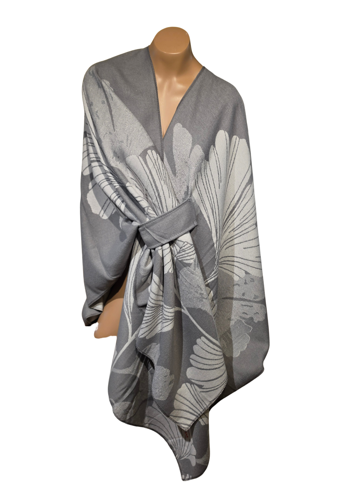 Grey Floral Cashmere-Feel Wrap