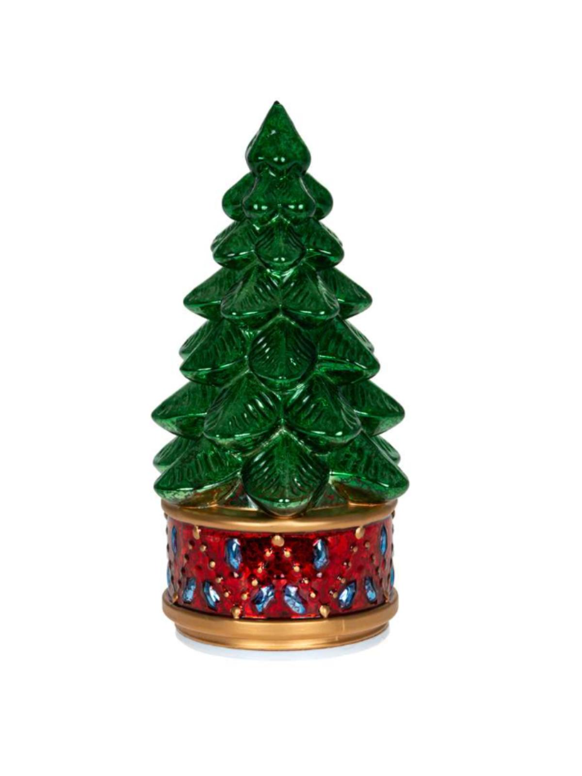 Spinning Green Glass LED Tree with Red Base