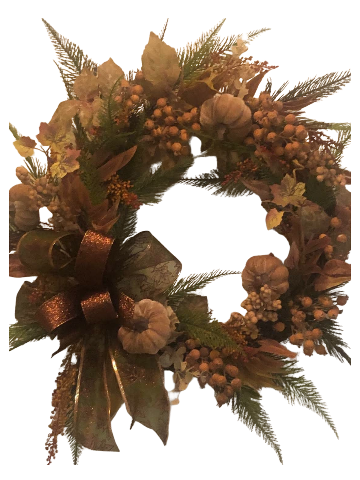 Velvet Pumpkin Wreath with Glitter Bow *Store Pick Up Only*