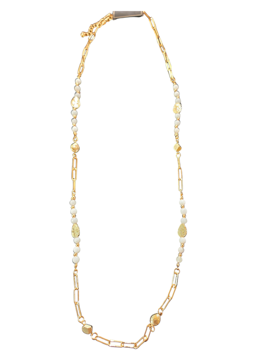 White Agate Beaded Long Chain Necklace