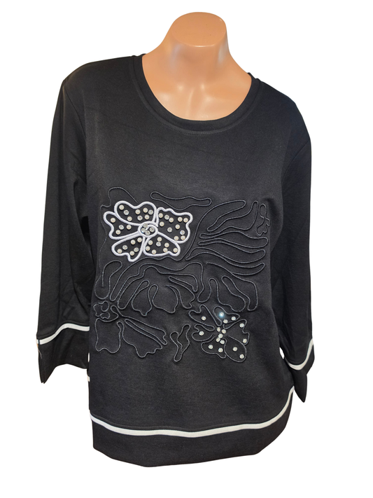 Black Embroidered Floral Top