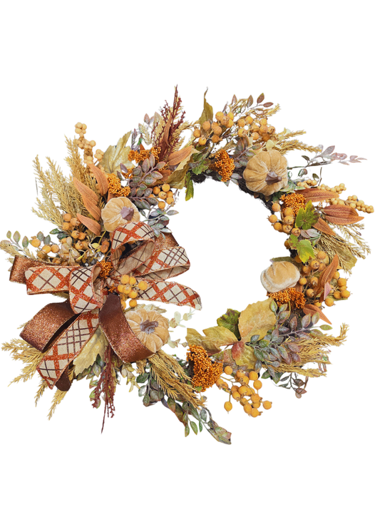 Velvet Pumpkin Wreath ll with Glitter Bow *Store Pick Up Only*