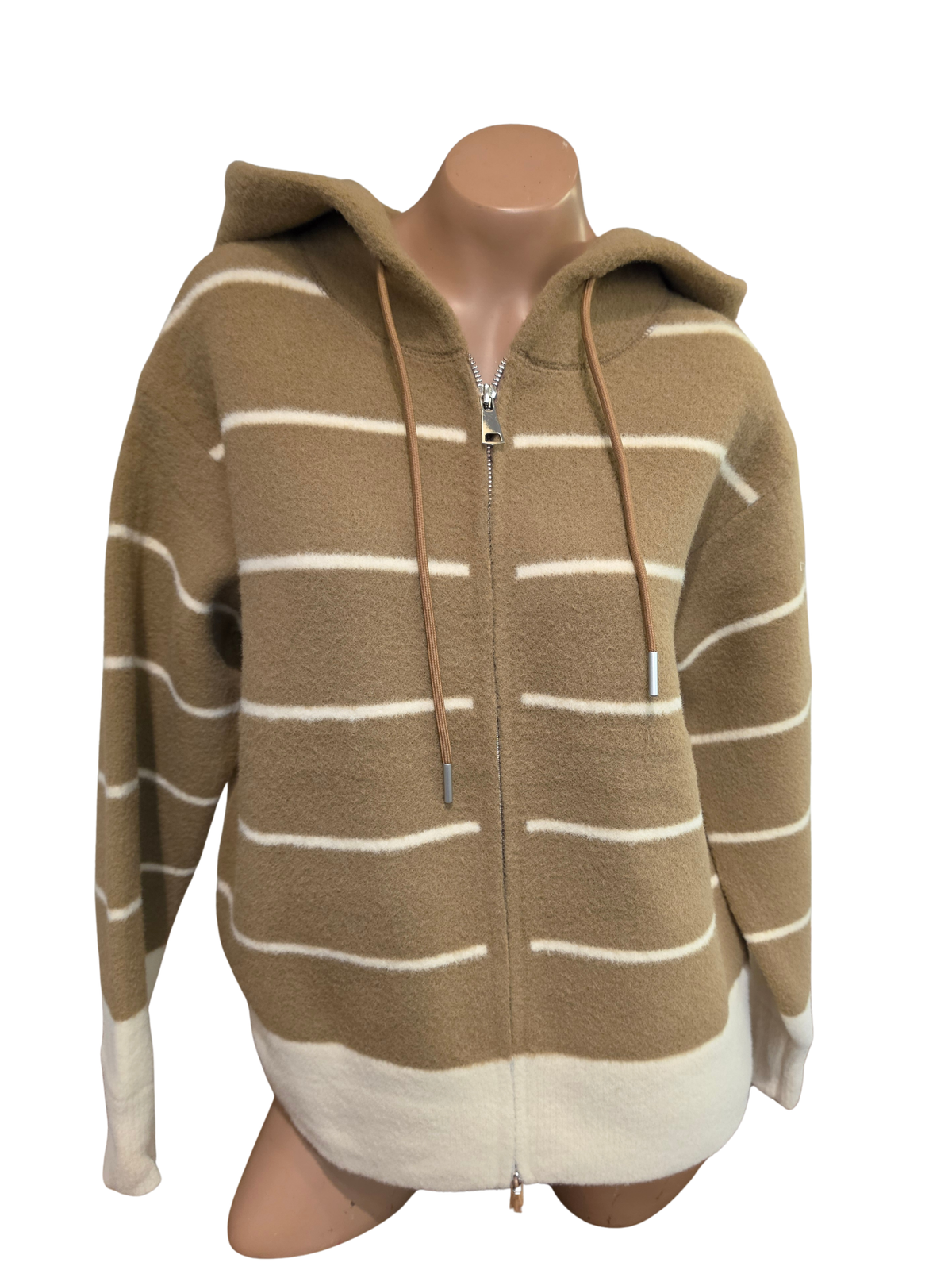 Beige Sweater Jacket with Hood