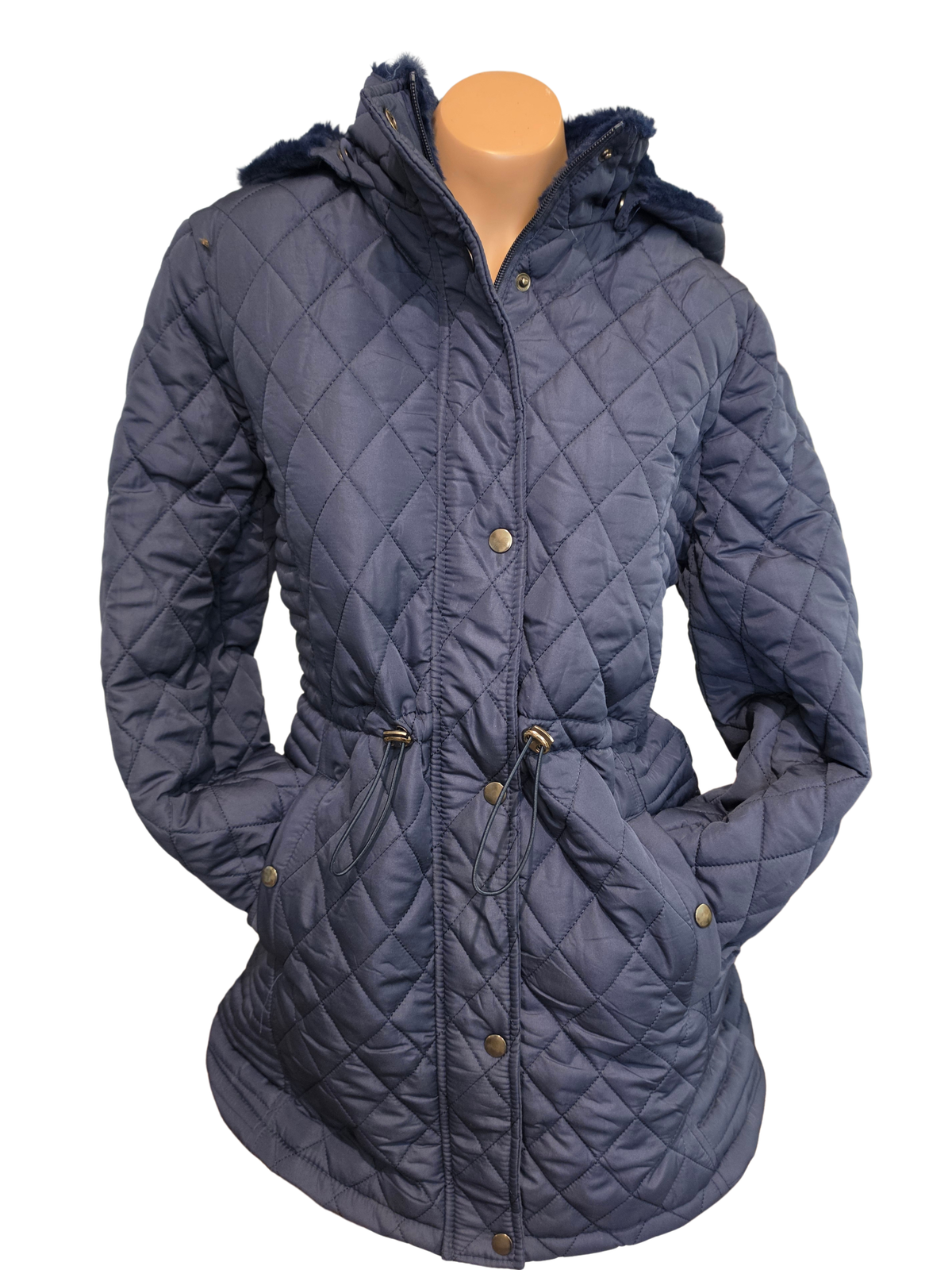 Blue Quilted Hooded Jacket