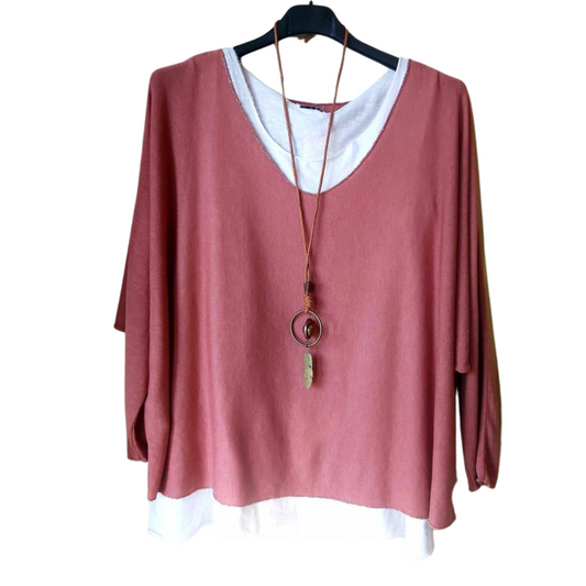 Rust Two Piece Top with Necklace