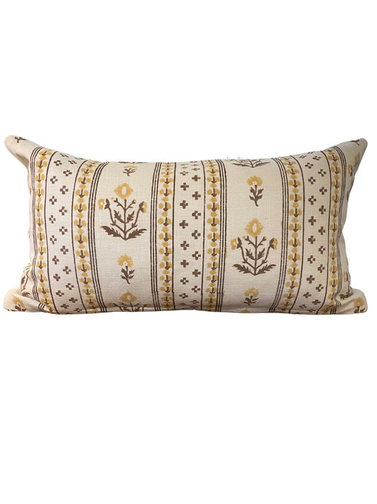Yellow Block Print Rectangle Cushion