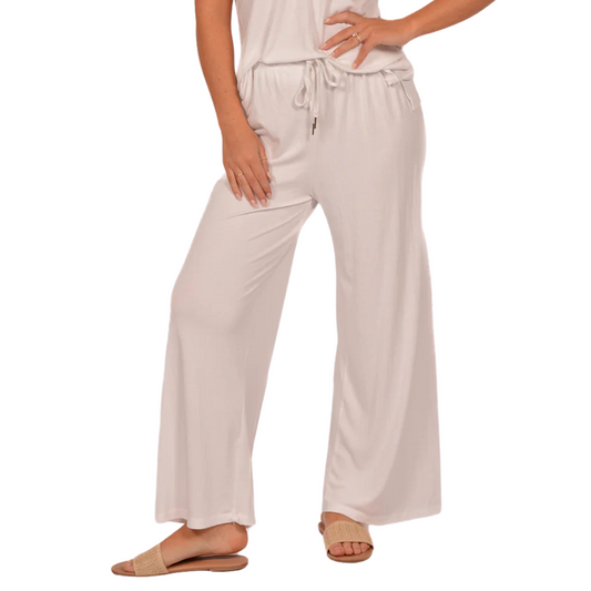 Drawstring Wide Leg Pant - White