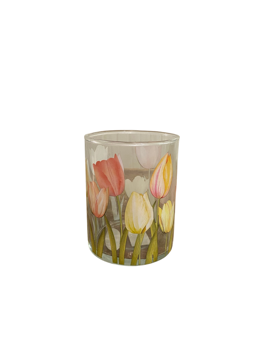 Glass Tealight Holder with Tulip Decal