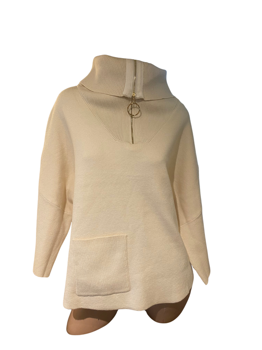 Off White Sweater with Accent Pocket