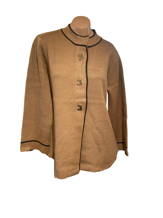 Beige Cardigan with Black Accent
