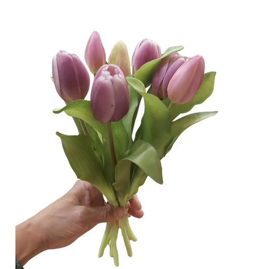 Lavender White Real Touch Tulips 12"