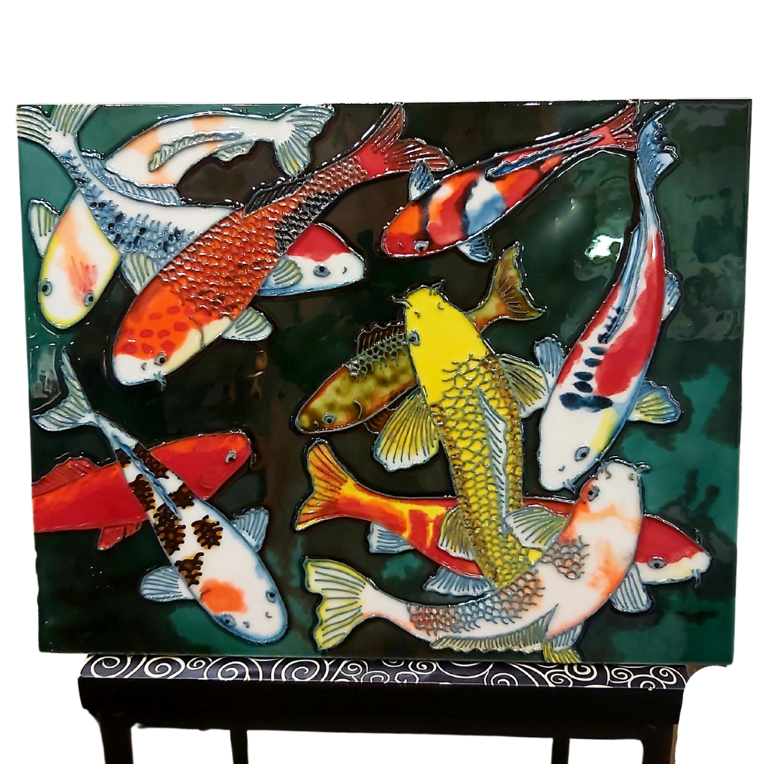 Koi Gathering Tile 11" x 14"