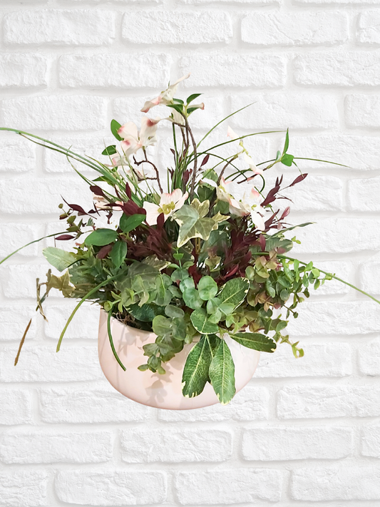 Dogwood and Mixed Greens in White Planter