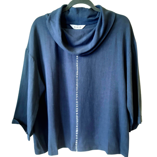 Dark Blue Cowlneck Top