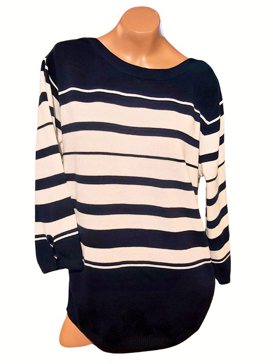 Navy and White Knit Cotton Top