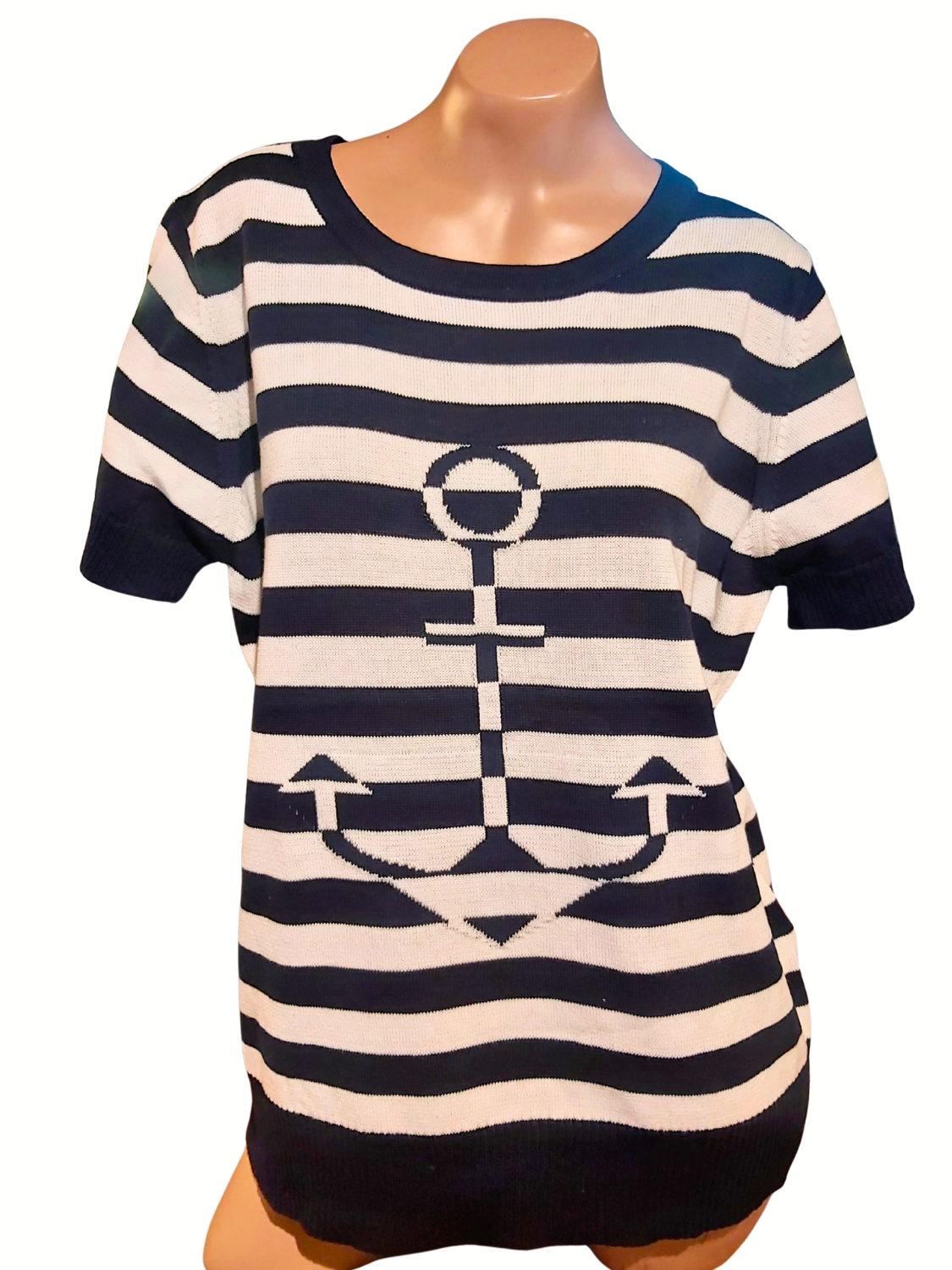 Navy and White Anchor Knit Top