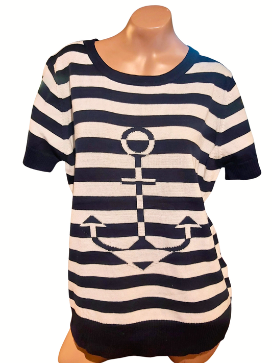 Navy and White Anchor Knit Top