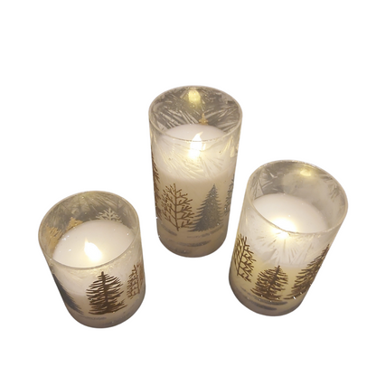 LED Candle with Gold and Silver Trees (3 Sizes)