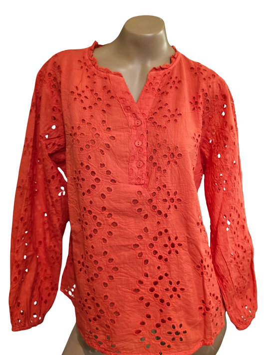 Coral Eyelet Top