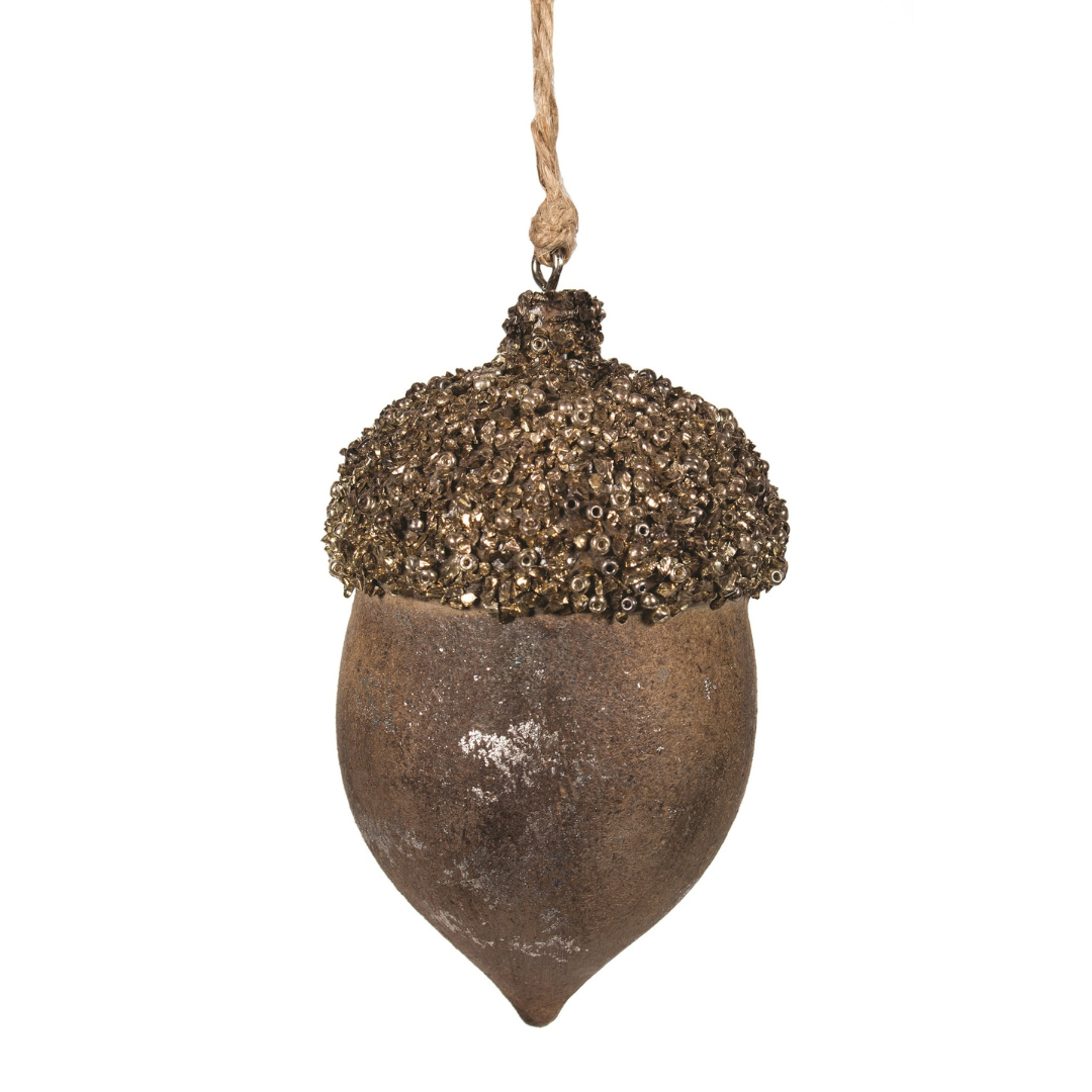 Wooden Acorn with Beads and Glitter
