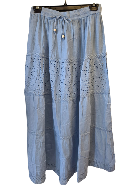 Sky Blue Eyelet Maxi Skirt
