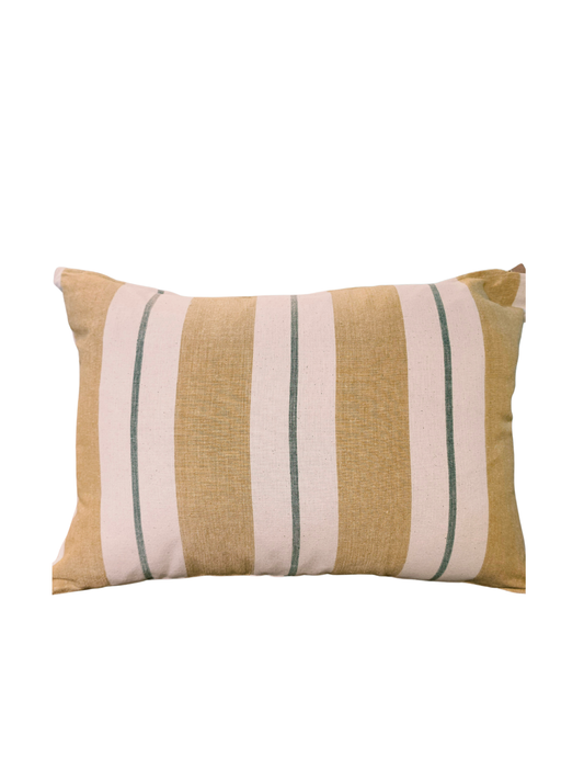 Yellow and Natural Striped Cotton Cushion