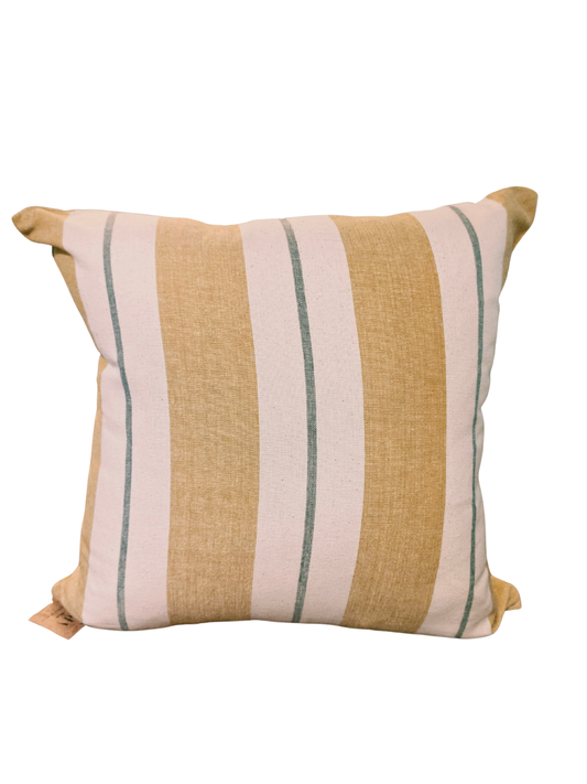 Yellow and Natural Striped Cotton Cushion