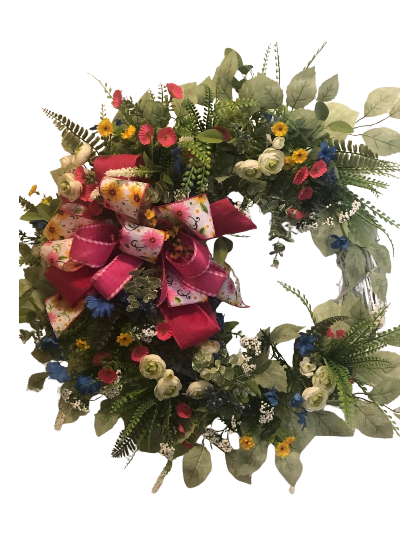 White Ranunculus with Aspen Leaves Wreath
