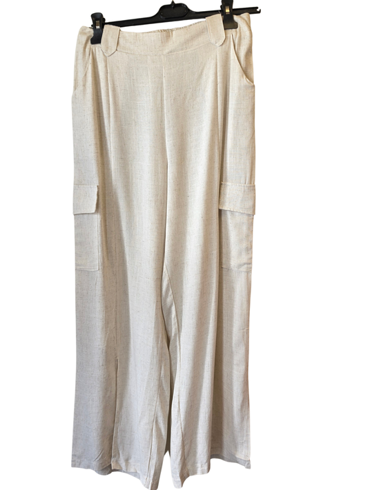 Beige Linen-Look Cargo Pant
