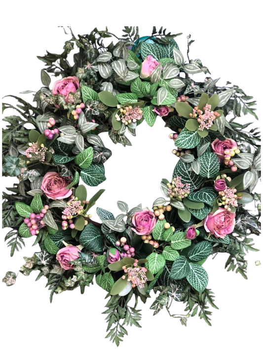 Dusty Pink Roses and Berries Wreath