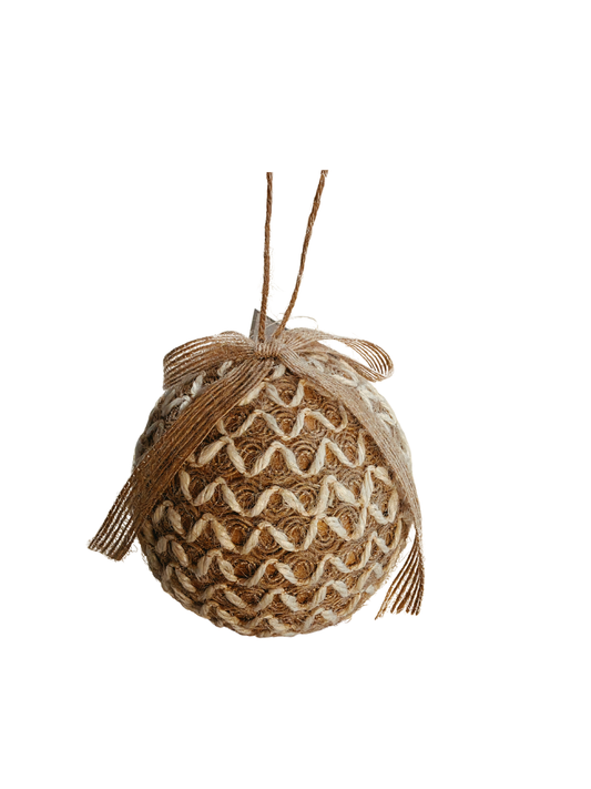White Lace and Cord Ball Ornament - Small