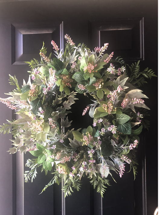 Dusty Pink Sedum and Greens Wreath