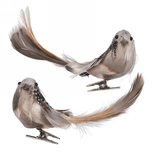 Taupe Feathered Bird with Clip
