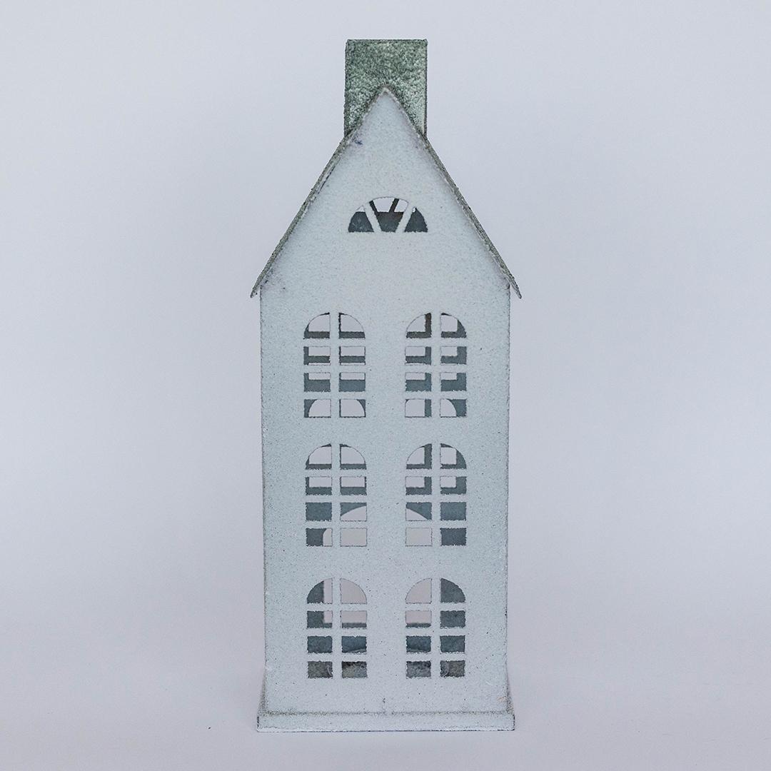 White Metal House with Candle Holder