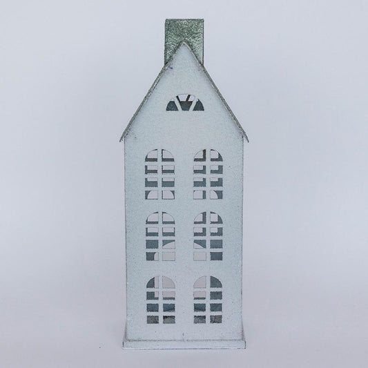 White Metal House with Candle Holder