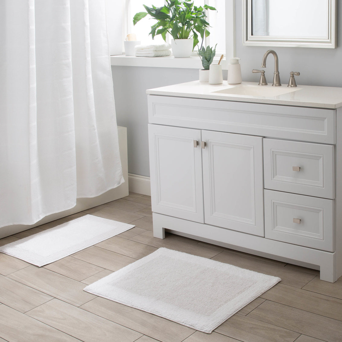 White Bathmat Set  20" X 30" / 17" X 24" - Joshua & Company