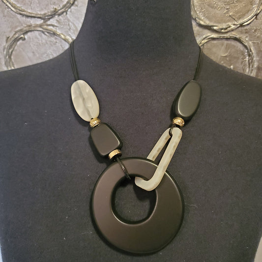Black, White and Gold Necklace and Earring Set
