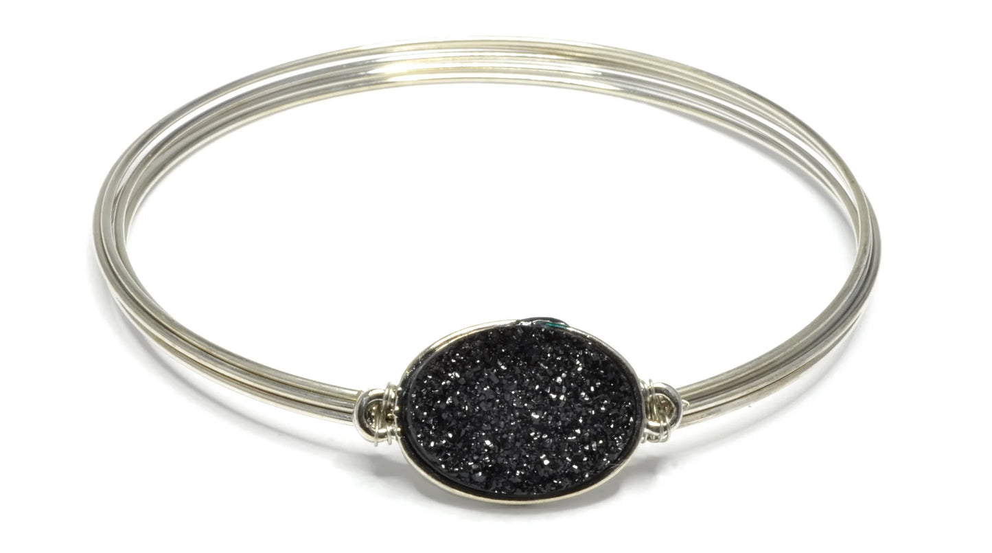 Silver Bracelet with Sparkly Black Oval