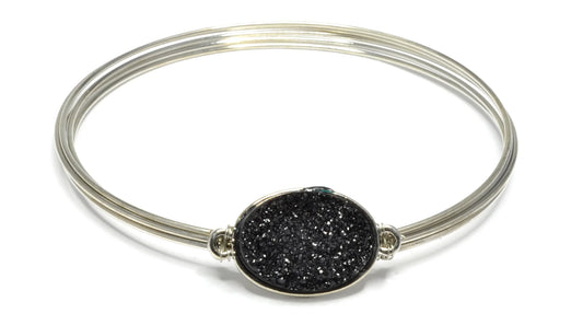 Silver Bracelet with Sparkly Black Oval