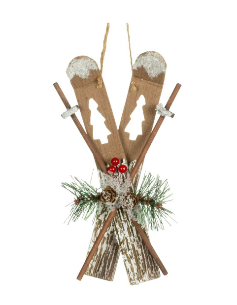 Brown or White Ski Ornament with Sprig (2 colours available)