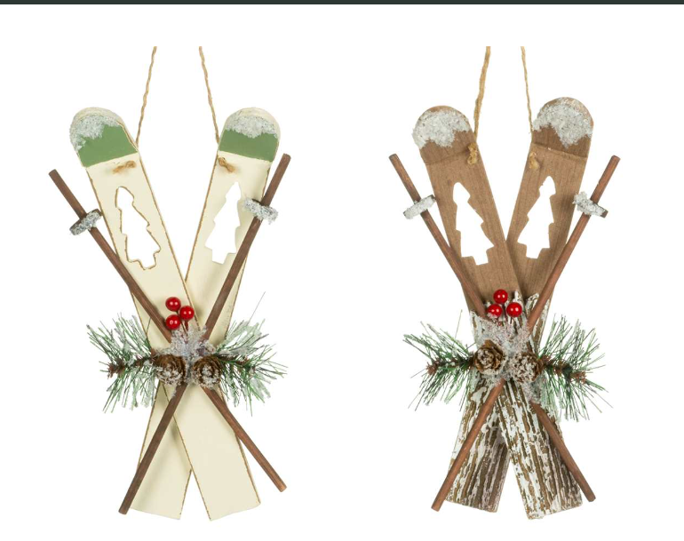 Brown or White Ski Ornament with Sprig (2 colours available)