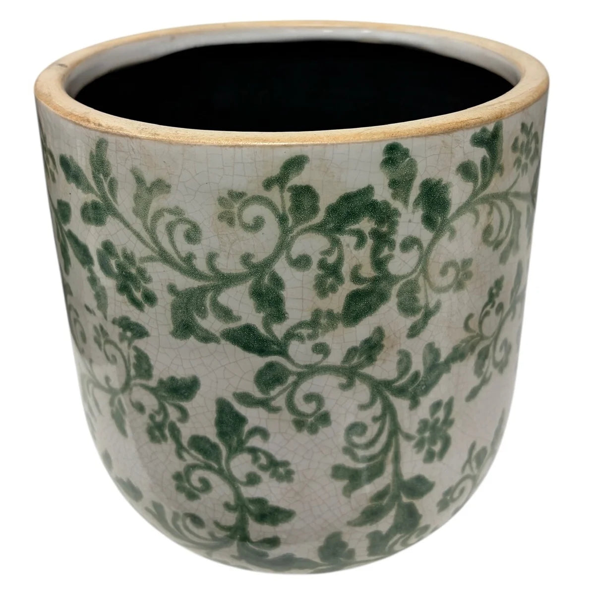 Ceramic Pot with Green Vine Print (2 Sizes) *store pick-up only