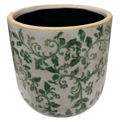 Ceramic Pot with Green Vine Print (2 Sizes) *store pick-up only