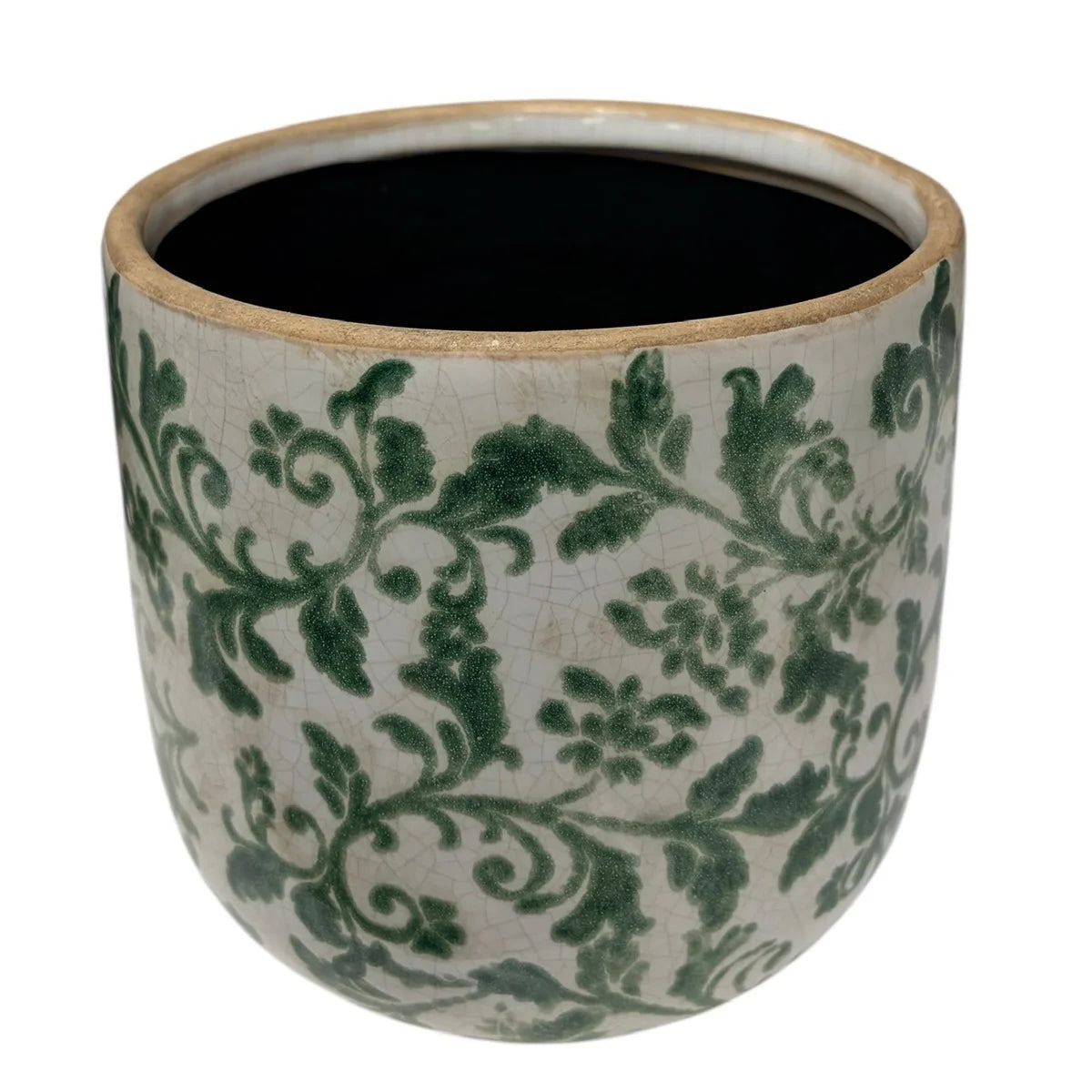 Ceramic Pot with Green Vine Print (2 Sizes) *store pick-up only